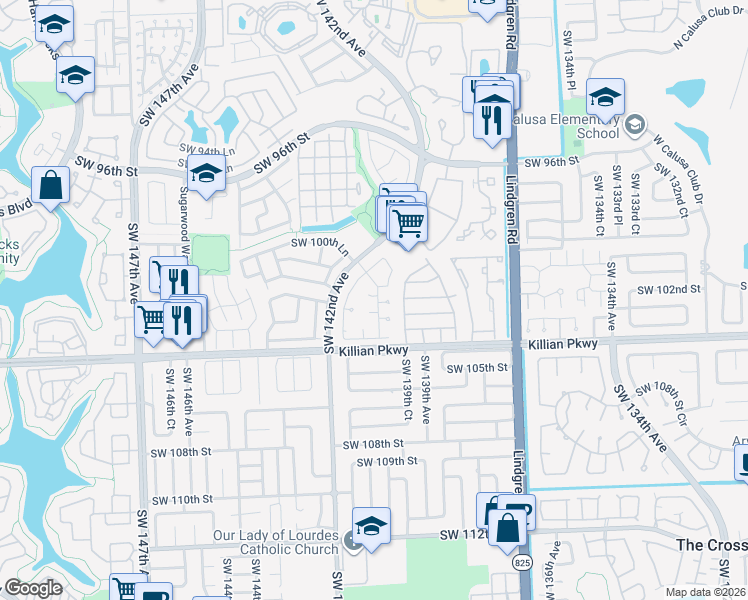 map of restaurants, bars, coffee shops, grocery stores, and more near 10184 Southwest 139th Place in Miami