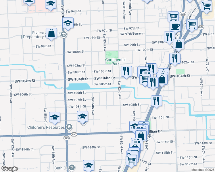 map of restaurants, bars, coffee shops, grocery stores, and more near 8320 Southwest 105th Street in Miami