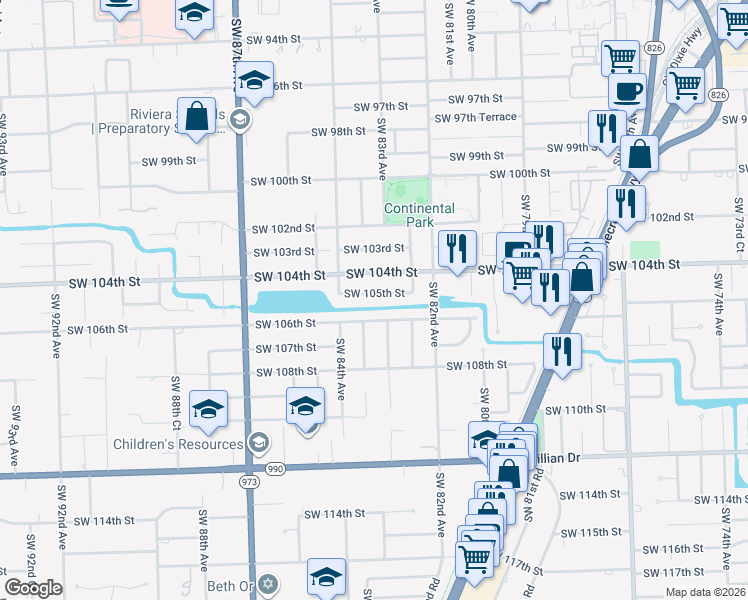 map of restaurants, bars, coffee shops, grocery stores, and more near 8320 Southwest 105th Street in Miami