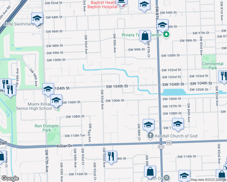 map of restaurants, bars, coffee shops, grocery stores, and more near 10461 Southwest 91 Avenue in Miami