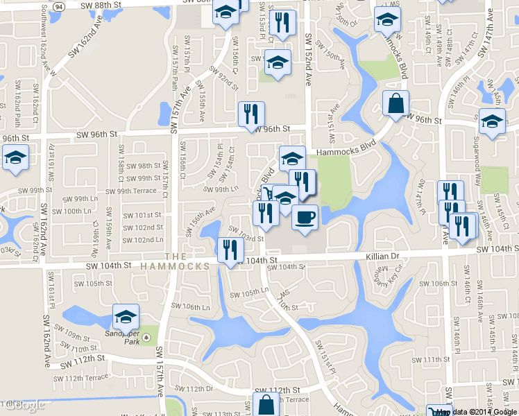 map of restaurants, bars, coffee shops, grocery stores, and more near 10329 Hammocks Boulevard in Miami