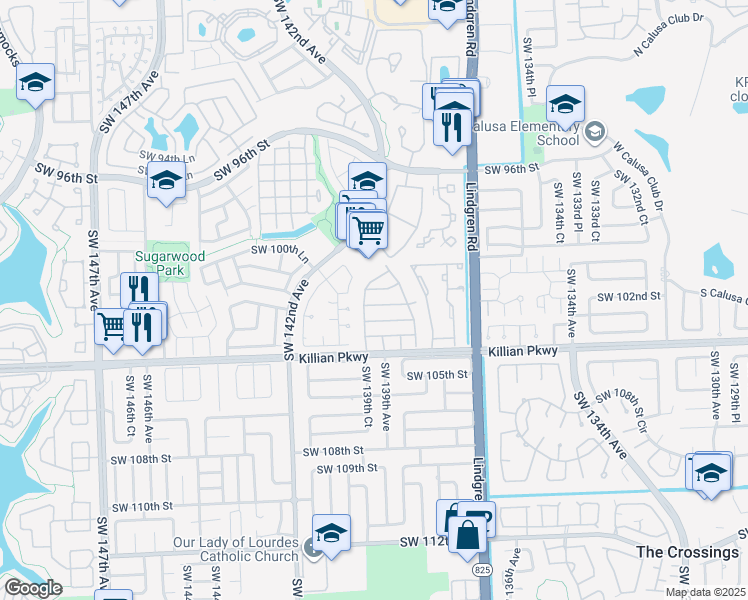 map of restaurants, bars, coffee shops, grocery stores, and more near 10239 Southwest 139th Court in Miami