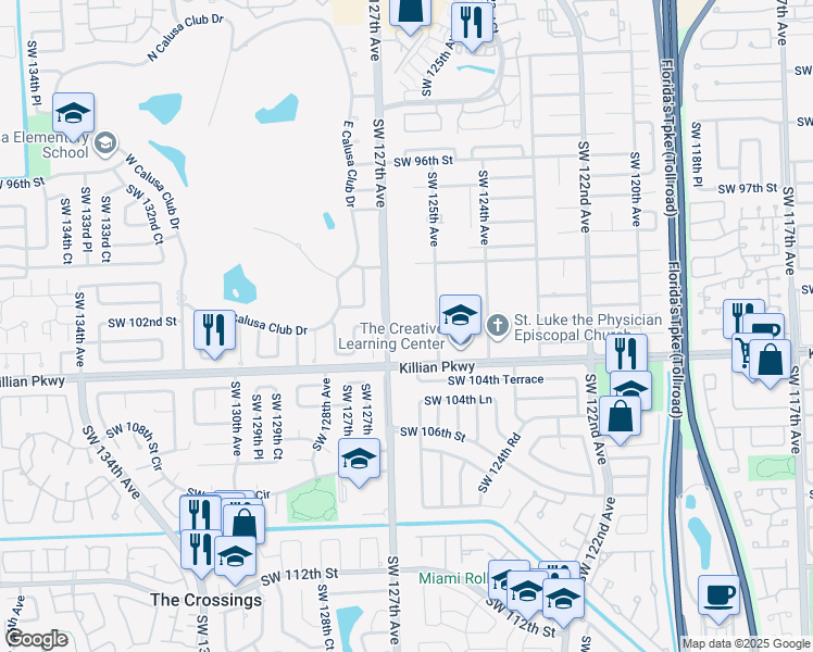 map of restaurants, bars, coffee shops, grocery stores, and more near 10251 Southwest 127th Avenue in Miami