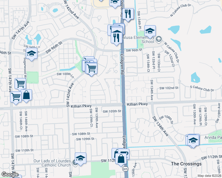 map of restaurants, bars, coffee shops, grocery stores, and more near 10230 Southwest 137th Court in Miami
