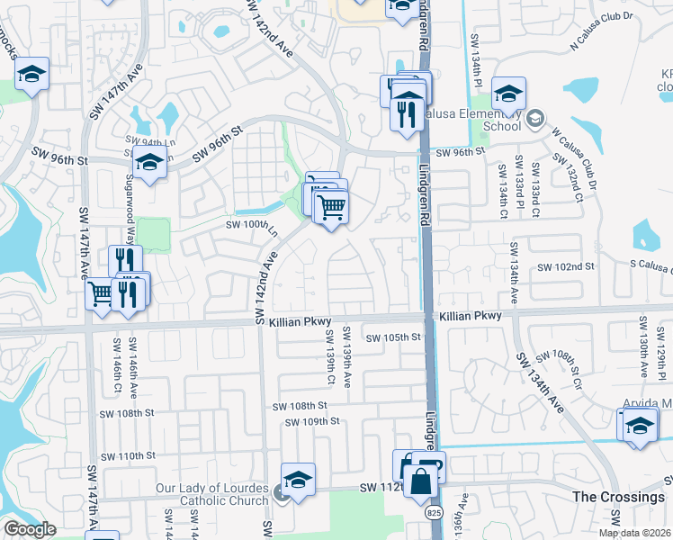 map of restaurants, bars, coffee shops, grocery stores, and more near 10239 Southwest 139th Court in Miami