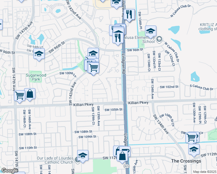 map of restaurants, bars, coffee shops, grocery stores, and more near 10240 Southwest 138th Court in Miami