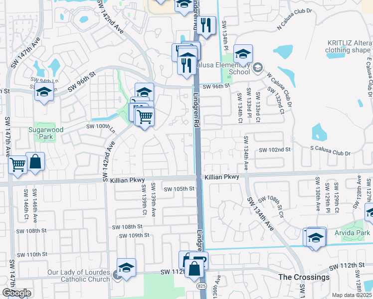 map of restaurants, bars, coffee shops, grocery stores, and more near 10230 Southwest 137th Court in Miami