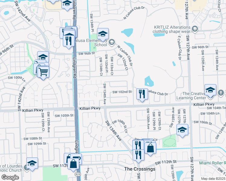 map of restaurants, bars, coffee shops, grocery stores, and more near 13315 Southwest 102nd Terrace in Miami