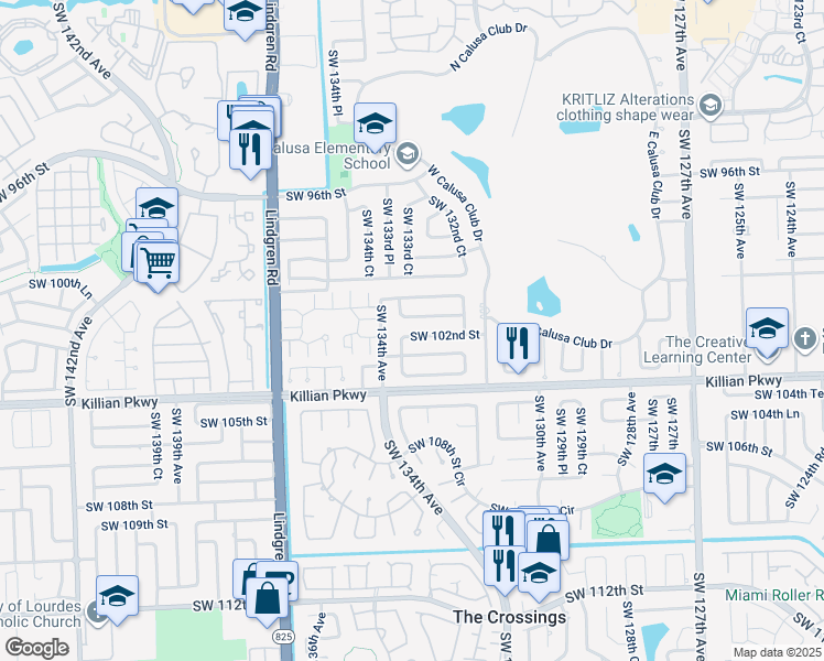 map of restaurants, bars, coffee shops, grocery stores, and more near 13315 Southwest 102nd Terrace in Miami