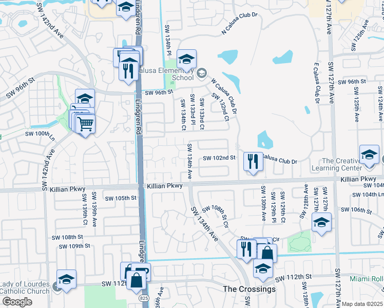map of restaurants, bars, coffee shops, grocery stores, and more near 10221 Southwest 134th Avenue in Miami