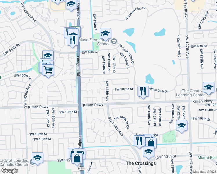 map of restaurants, bars, coffee shops, grocery stores, and more near 10221 Southwest 134th Avenue in Miami