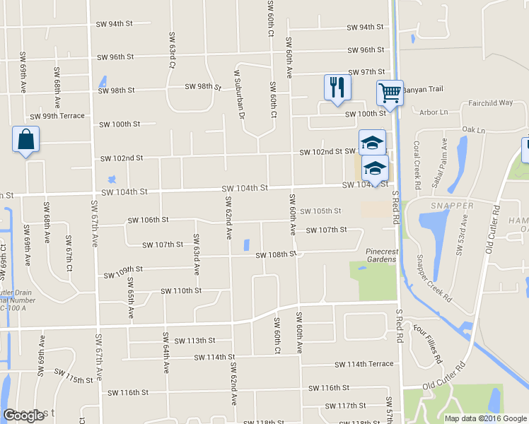 map of restaurants, bars, coffee shops, grocery stores, and more near 6080 Southwest 104th Street in Miami