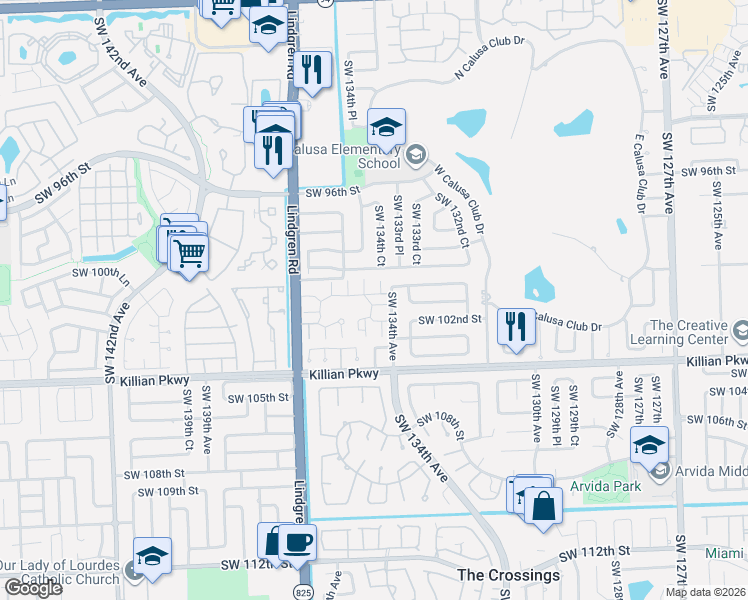 map of restaurants, bars, coffee shops, grocery stores, and more near 10103 Southwest 134th Place in Miami