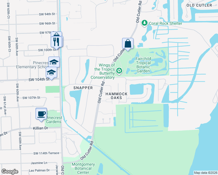 map of restaurants, bars, coffee shops, grocery stores, and more near 11020 Girasol Avenue in Coral Gables