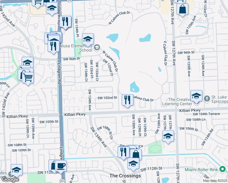 map of restaurants, bars, coffee shops, grocery stores, and more near 10025 Southwest 132nd Court in Miami