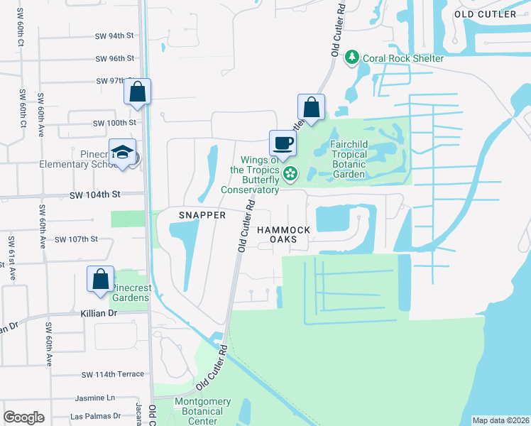 map of restaurants, bars, coffee shops, grocery stores, and more near 11020 Girasol Avenue in Coral Gables
