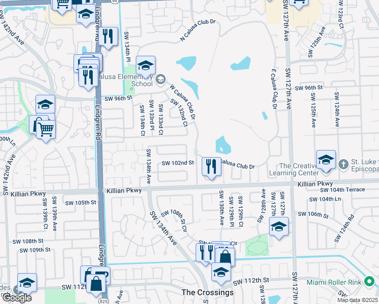 map of restaurants, bars, coffee shops, grocery stores, and more near 10025 Southwest 132nd Court in Miami