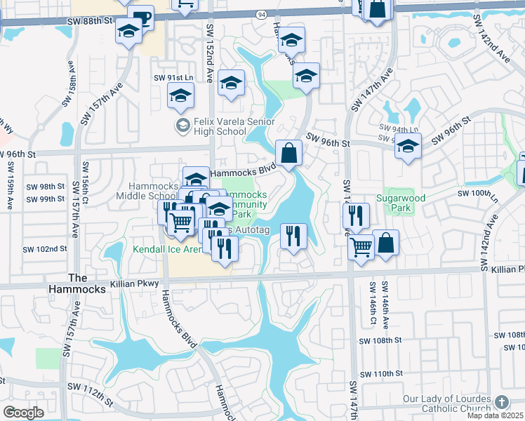 map of restaurants, bars, coffee shops, grocery stores, and more near 9723 Hammocks Boulevard in Miami