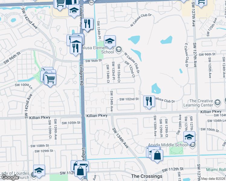 map of restaurants, bars, coffee shops, grocery stores, and more near 10031 Southwest 134th Avenue in Miami