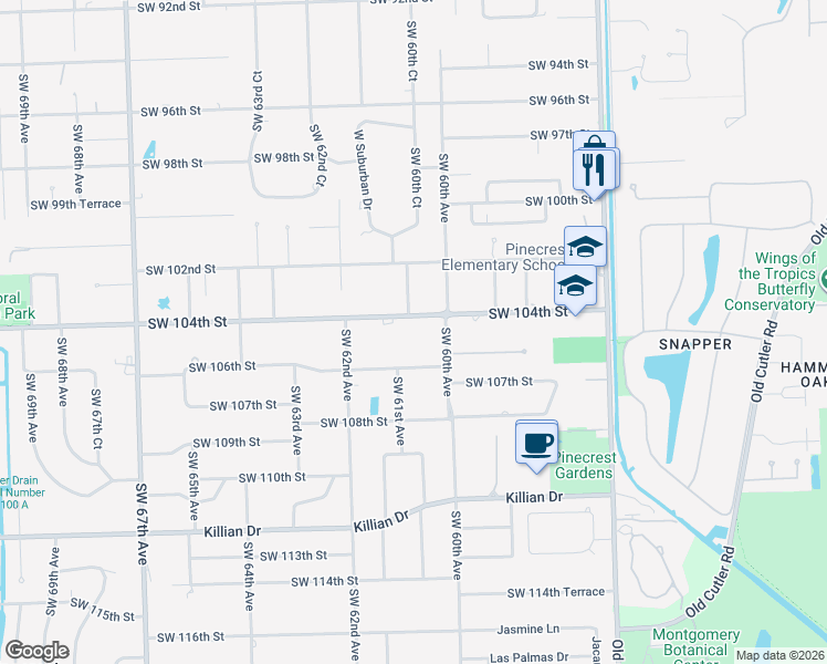 map of restaurants, bars, coffee shops, grocery stores, and more near 6080 Southwest 104th Street in Miami