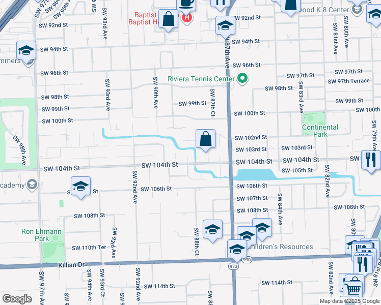 map of restaurants, bars, coffee shops, grocery stores, and more near 10301 Southwest 89th Avenue in Miami