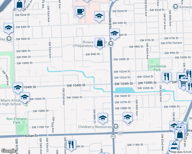 map of restaurants, bars, coffee shops, grocery stores, and more near 10301 Southwest 89th Avenue in Miami