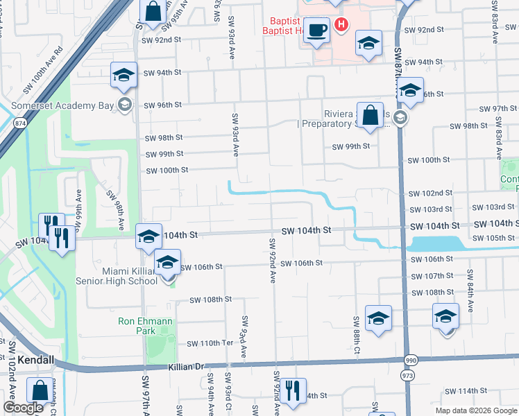 map of restaurants, bars, coffee shops, grocery stores, and more near 9241 Southwest 103rd Street in Miami