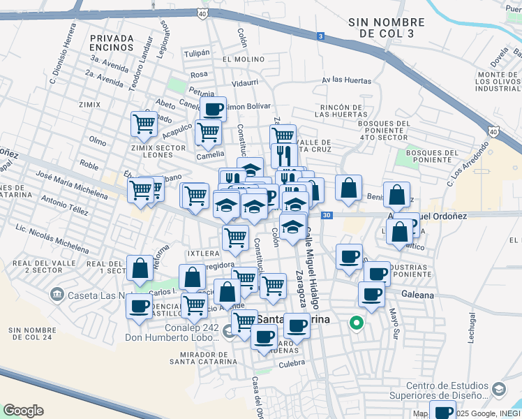 map of restaurants, bars, coffee shops, grocery stores, and more near in Santa Catarina
