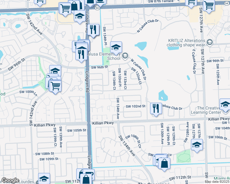map of restaurants, bars, coffee shops, grocery stores, and more near 10031 Southwest 134th Avenue in Miami