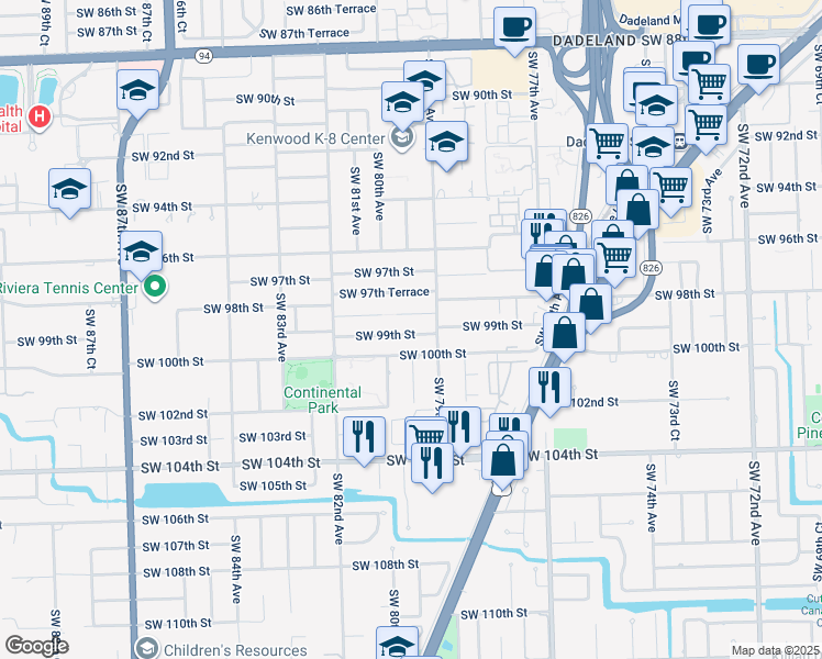map of restaurants, bars, coffee shops, grocery stores, and more near 7901 Southwest 99th Street in Miami