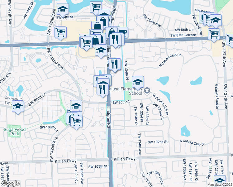 map of restaurants, bars, coffee shops, grocery stores, and more near 9455 Southwest 137th Avenue in Miami