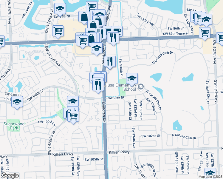 map of restaurants, bars, coffee shops, grocery stores, and more near 9455 Southwest 137th Avenue in Miami