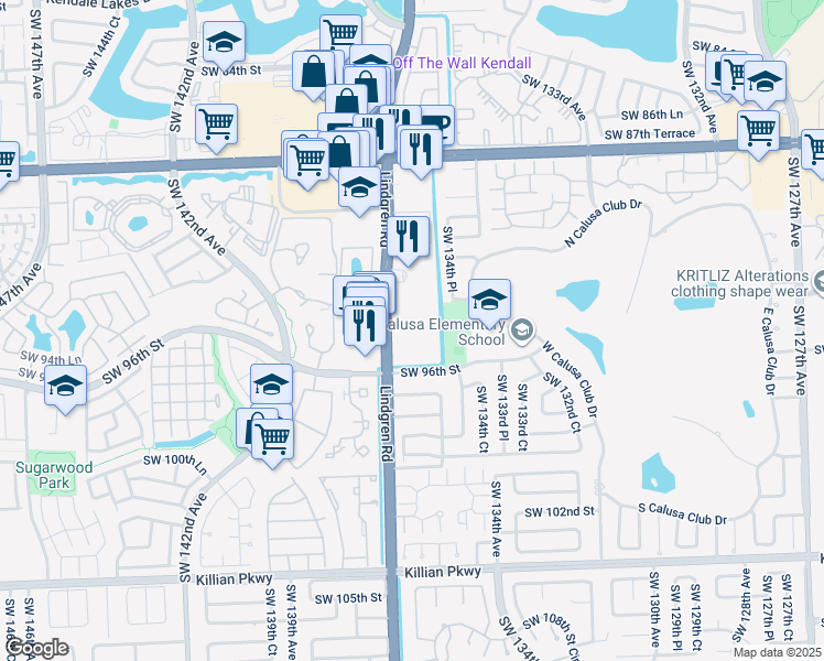 map of restaurants, bars, coffee shops, grocery stores, and more near 9260 Southwest 134th Place in Miami