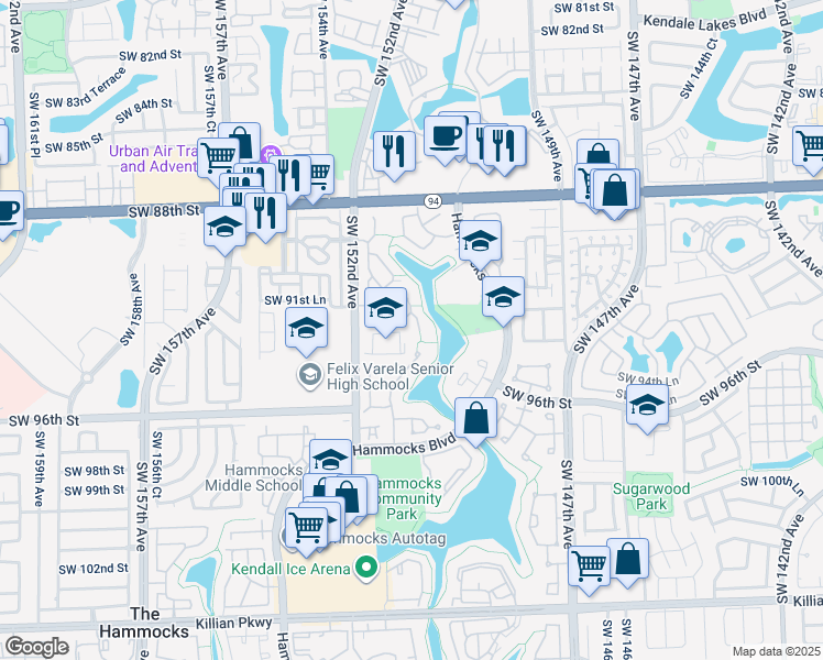 map of restaurants, bars, coffee shops, grocery stores, and more near 9226 Southwest 150th Avenue in Miami