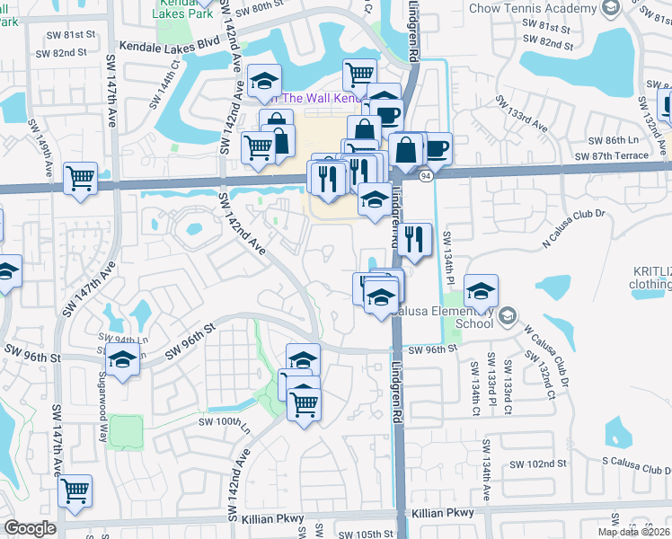 map of restaurants, bars, coffee shops, grocery stores, and more near 14020 91st Terrace in Miami