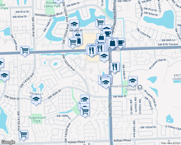 map of restaurants, bars, coffee shops, grocery stores, and more near 14020 91st Terrace in Miami