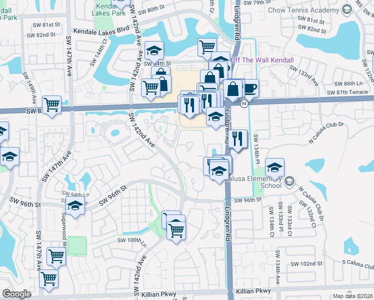 map of restaurants, bars, coffee shops, grocery stores, and more near 14020 91st Terrace in Miami