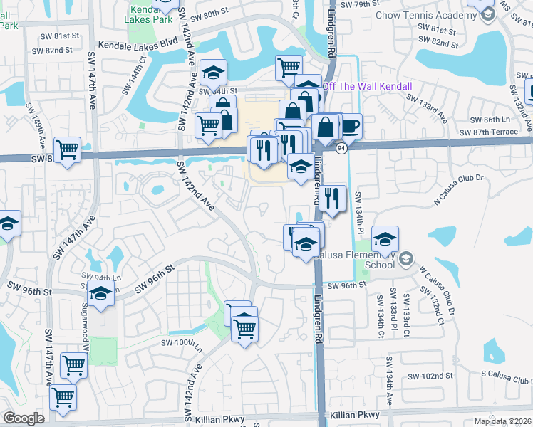 map of restaurants, bars, coffee shops, grocery stores, and more near 14020 91st Terrace in Miami