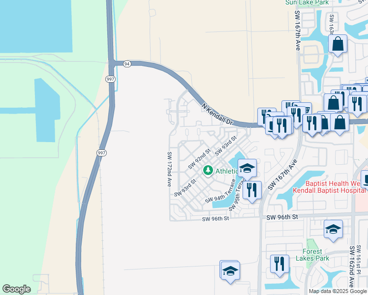 map of restaurants, bars, coffee shops, grocery stores, and more near 9124 Southwest 170th Place in Miami