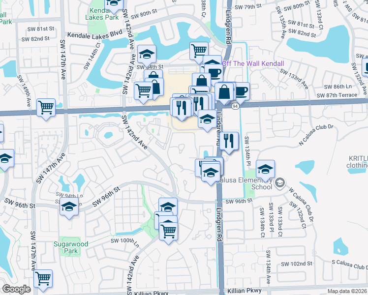 map of restaurants, bars, coffee shops, grocery stores, and more near 14020 91st Terrace in Miami