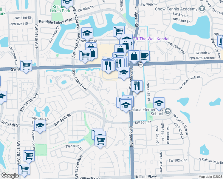 map of restaurants, bars, coffee shops, grocery stores, and more near 14020 91st Terrace in Miami
