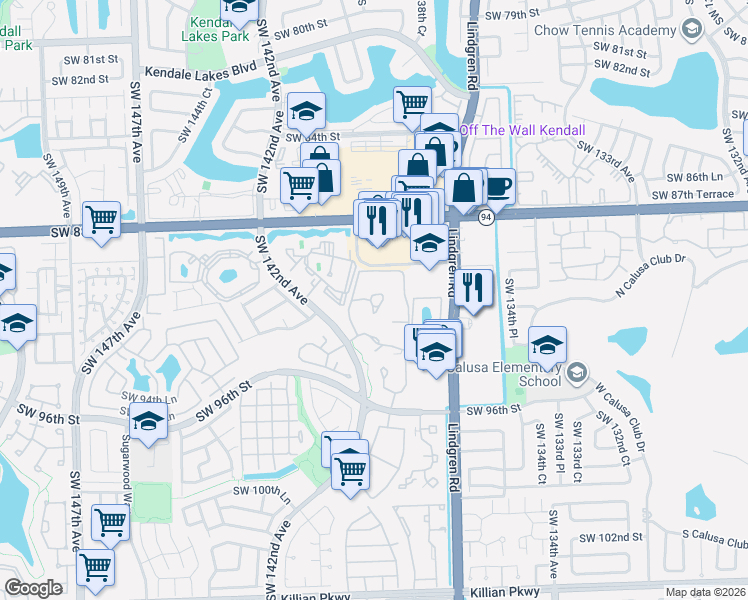 map of restaurants, bars, coffee shops, grocery stores, and more near 14020 91st Terrace in Miami