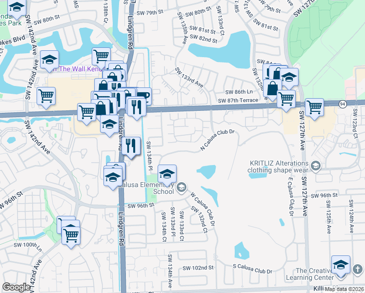 map of restaurants, bars, coffee shops, grocery stores, and more near 13360 Southwest 91st Terrace in Miami