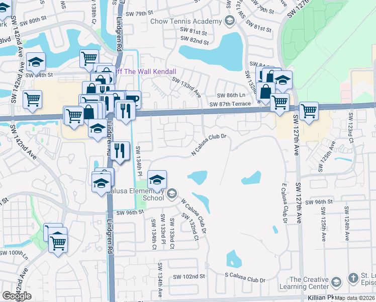 map of restaurants, bars, coffee shops, grocery stores, and more near 13350 Southwest 90th Terrace in Miami
