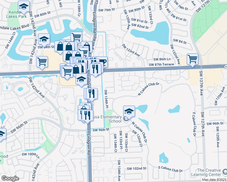 map of restaurants, bars, coffee shops, grocery stores, and more near 13444 Southwest 90th Terrace in Miami