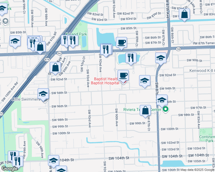 map of restaurants, bars, coffee shops, grocery stores, and more near 580 Southwest 91 Avenue in Miami