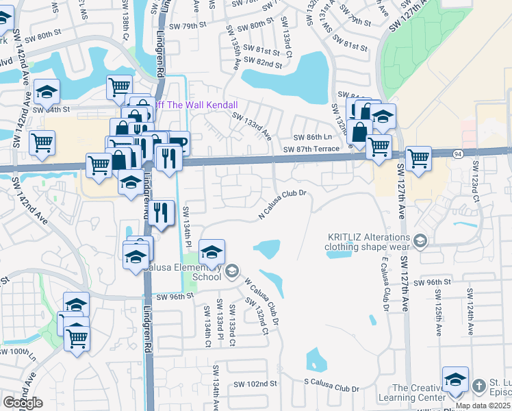 map of restaurants, bars, coffee shops, grocery stores, and more near 13350 Southwest 90th Terrace in Miami