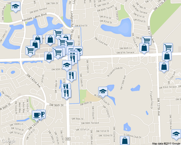 map of restaurants, bars, coffee shops, grocery stores, and more near 13391 Southwest 91st Terrace in Miami
