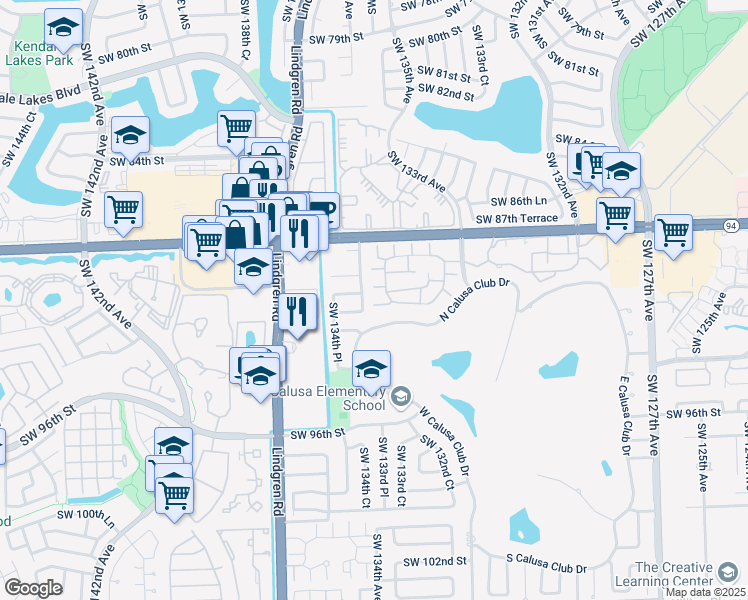 map of restaurants, bars, coffee shops, grocery stores, and more near 13391 Southwest 91st Terrace in Miami