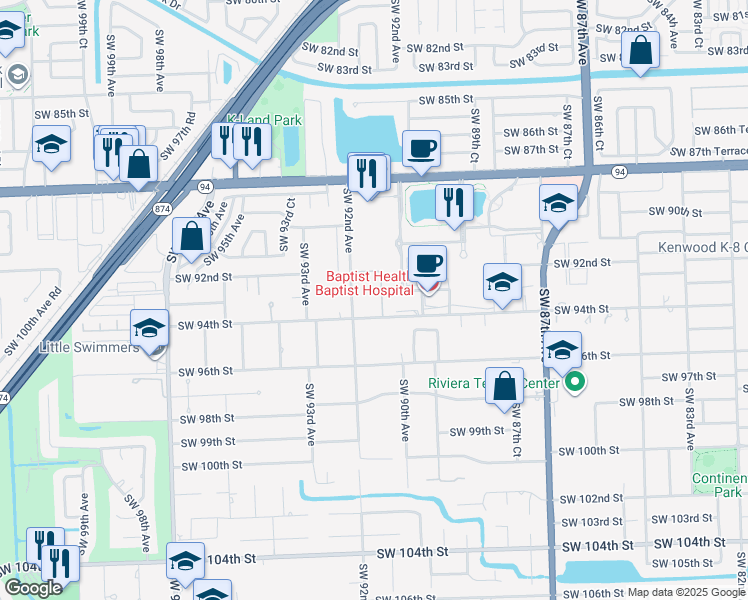 map of restaurants, bars, coffee shops, grocery stores, and more near 580 Southwest 91 Avenue in Miami